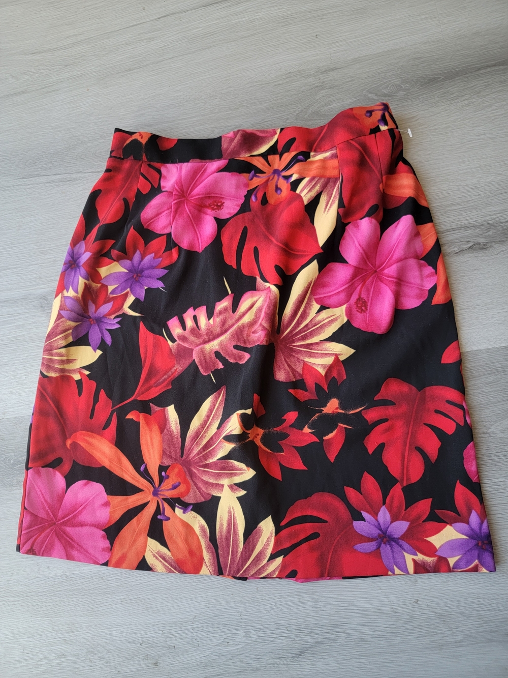 Floral Print Black A-Line Skirt with Pink & Red Blooms
